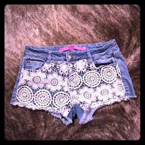 Tinseltown Denim Couture Lace Cutoff Shorts sz 3